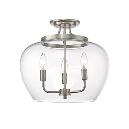 Z-Lite Joliet 3 Light Semi Flush Mount, Brushed Nickel & Clear 473SF-BN